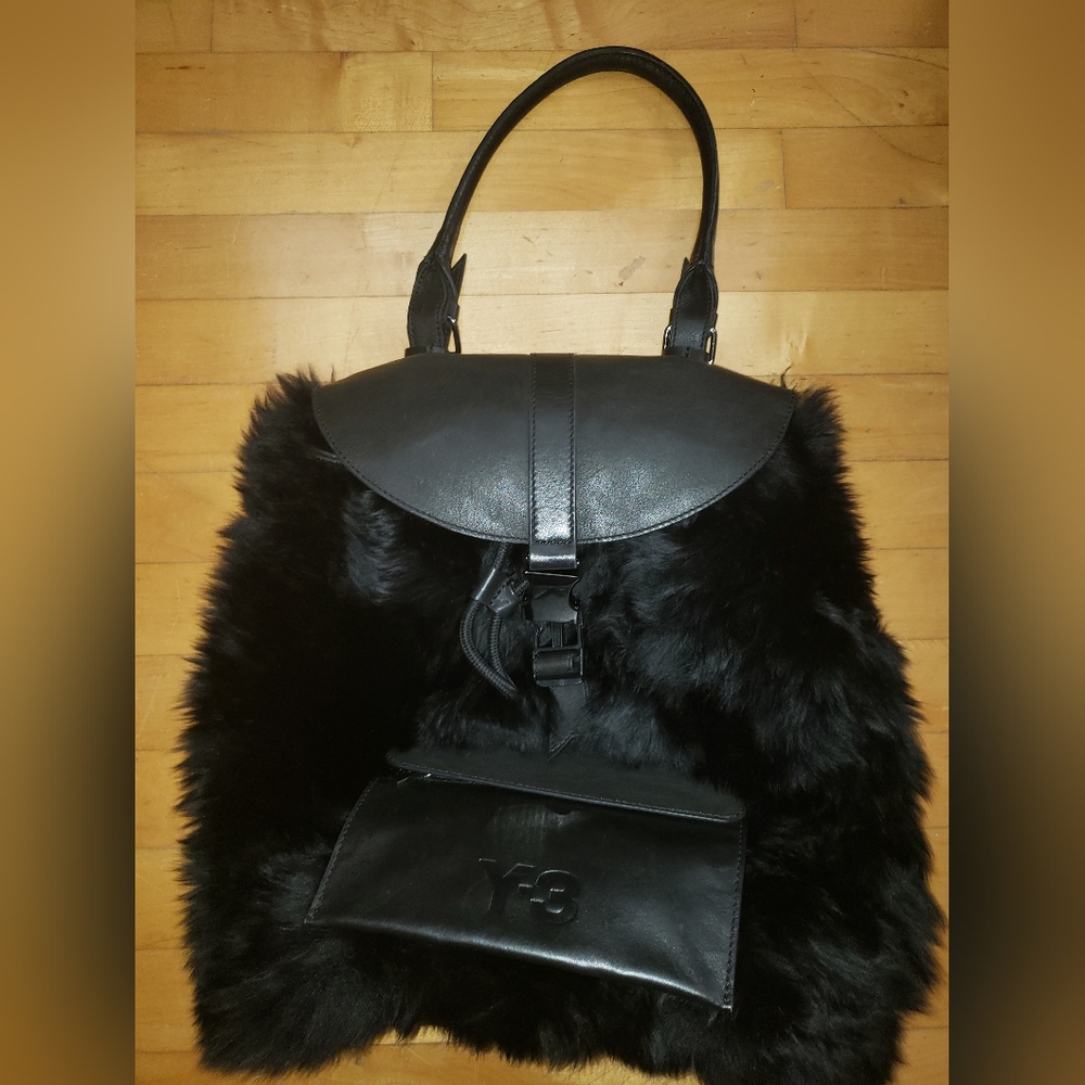 Yohji Yamamoto Black sheepskin goat leather Fur Tote Bag M/L